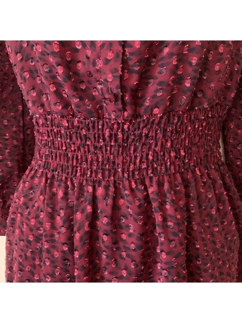 Masion Jules cranberry chiffon dress with smocked waist size S - Picture 4 of 11